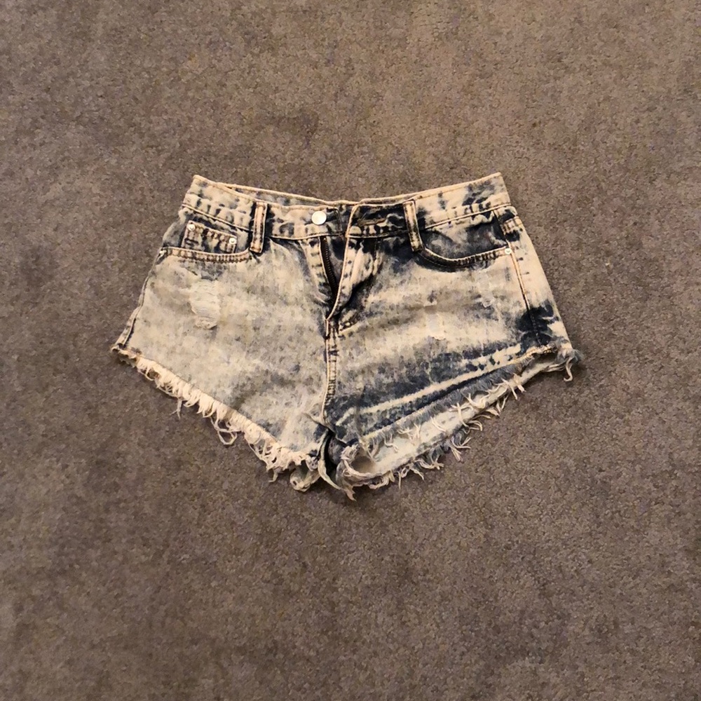 High wasted distressed jean shorts